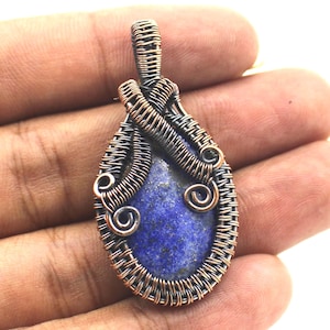 Lapis Lazuli Anhänger Kupferdraht gewickelt Anhänger Edelstein Anhänger Draht gewickelt Schmuck Kupfer Anhänger Handgemachter Anhänger Weihnachten GiftForHer