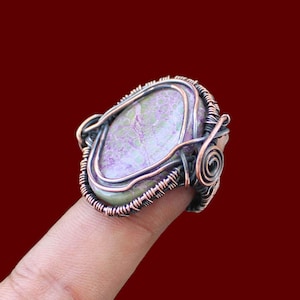 Purpurite Ring Size 8.5 US Copper Wire Wrapped Ring Gemstone Ring Handmade Ring Mens Ring Wire Wrap Ring Wire Wrapped Jewelry Copper Rings