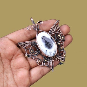 Dendrite Opal Pendant Copper Wire Wrapped Pendant Handmade Pendant Wire Wrap Butterfly Pendant Wire Wrapped Jewelry Birthday Gift For Him