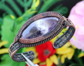 Sage Amethyst Bangle Bracelet Amethyst Cuff Amethyst Wire Wrapped Bangle Cuff Gemstone Bangle Copper Wire Wrap Jewelry Handmade Bracelet