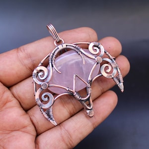 Rose Quartz Gemstone Pendant Copper Wire Wrapped Pendant Rose Quartz Pendant Copper Pendant Jewelry Gift For Her Wife Rose Quartz Jewelry