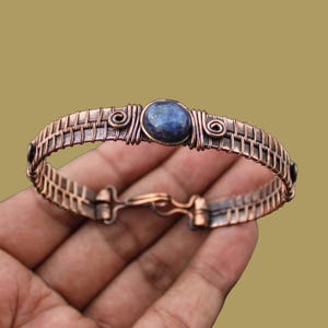 Lapis Lazuli Cuff Bracelet Copper Wire Wrapped Bangle Cuff Adjustable Bangle Gemstone Bracelet Handmade Bangle Copper Bangle Lapis Jewelry