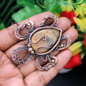 Picture Jasper Pendant Copper Wire Wrapped Pendant Handmade Wire Wrapped Jewelry Gemstone Pendant Handmade Jewelry Wire Wrap Turtle Pendant