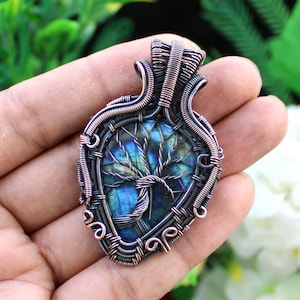 Tree Of Life Gemstone Pendant Labradorite Wire Wrapped Pendant Natural Labradorite Pendant Copper Wire Wrapped Jewelry Gemstone Jewelry