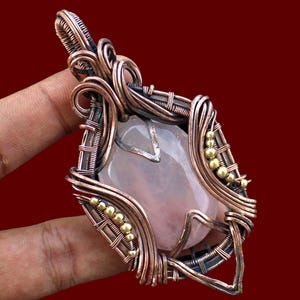 Rose Quartz Wire Wrapped Pendant Rose Quartz Gemstone Pendant Handmade Copper Pendant Copper Wire Wrap Jewelry Unique Copper Wire Jewelry