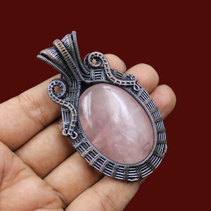 Rose Quartz Wire Wrapped Pendant Rose Quartz Pendant Copper Pendant Rose Quartz Copper Wire Wrapped Jewelry Handmade Pendant GemstonePendant
