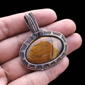 Tigers Eye Wire Wrapped Pendant Tigers Eye Wire Wrapped Jewelry Gemstone Pendant Handmade Pendant Tigers Eye Copper Pendant Handmade Pendant