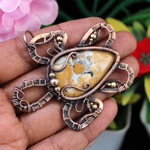 Maligano Jasper Pendant Copper Wire Wrapped Pendant Wire Wrapped Jewelry Gemstone Jewelry Handmade Copper Jewelry Wire Wrap Turtle Pendant