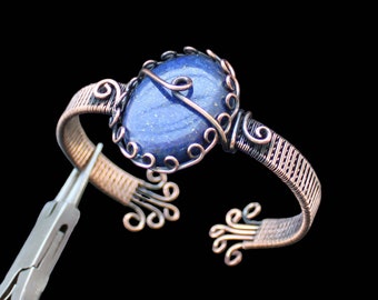 Lapis Lazuli Wire Wrapped Bangle Bracelet Lapis Lazuli Bracelet Cuff Bangle Handmade Bangle Cuff Copper Wire Wrapped Jewelry Gemstone Cuff
