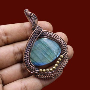 Labradorite Wire Wrapped Pendant Gemstone Jewelry Natural Labradorite Pendant Handmade Pendant Copper Wire Wrapped Jewelry Copper Pendant