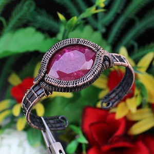 Kashmiri Ruby Cuff Bangle Ruby Wire Wrapped Bangle Cuff Copper Wire Wrapped Jewelry Ruby Jewelry Handmade Bracelet Ruby Jewelry Gift For Her