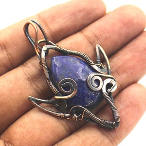 Kupferdraht gewickelt Anhänger Lapis Lazuli Anhänger Edelstein Anhänger Draht gewickelt Schmuck Kupfer Anhänger Handgemachter Anhänger Weihnachten GiftForHer