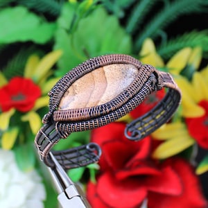 Picture Jasper Cuff Bangle Copper Wire Wrapped Bangle Bracelet Handmade Bracelet Gemstone Bangle Cuff Picture Jasper Wire Wrapped Jewelry