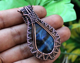 Labradorite Pendant Copper Wire Wrapped Pendant Wire Wrap Jewelry Labradorite Jewelry Gemstone Pendant Handmade Jewelry  Copper Jewellery