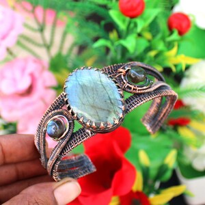 Labradorite Copper Cuff Bracelet Labradorite Bracelet Labradorite Wire Wrapped Cuff Bracelet Copper Wire Wrapped Jewelry Christmas Day Gift