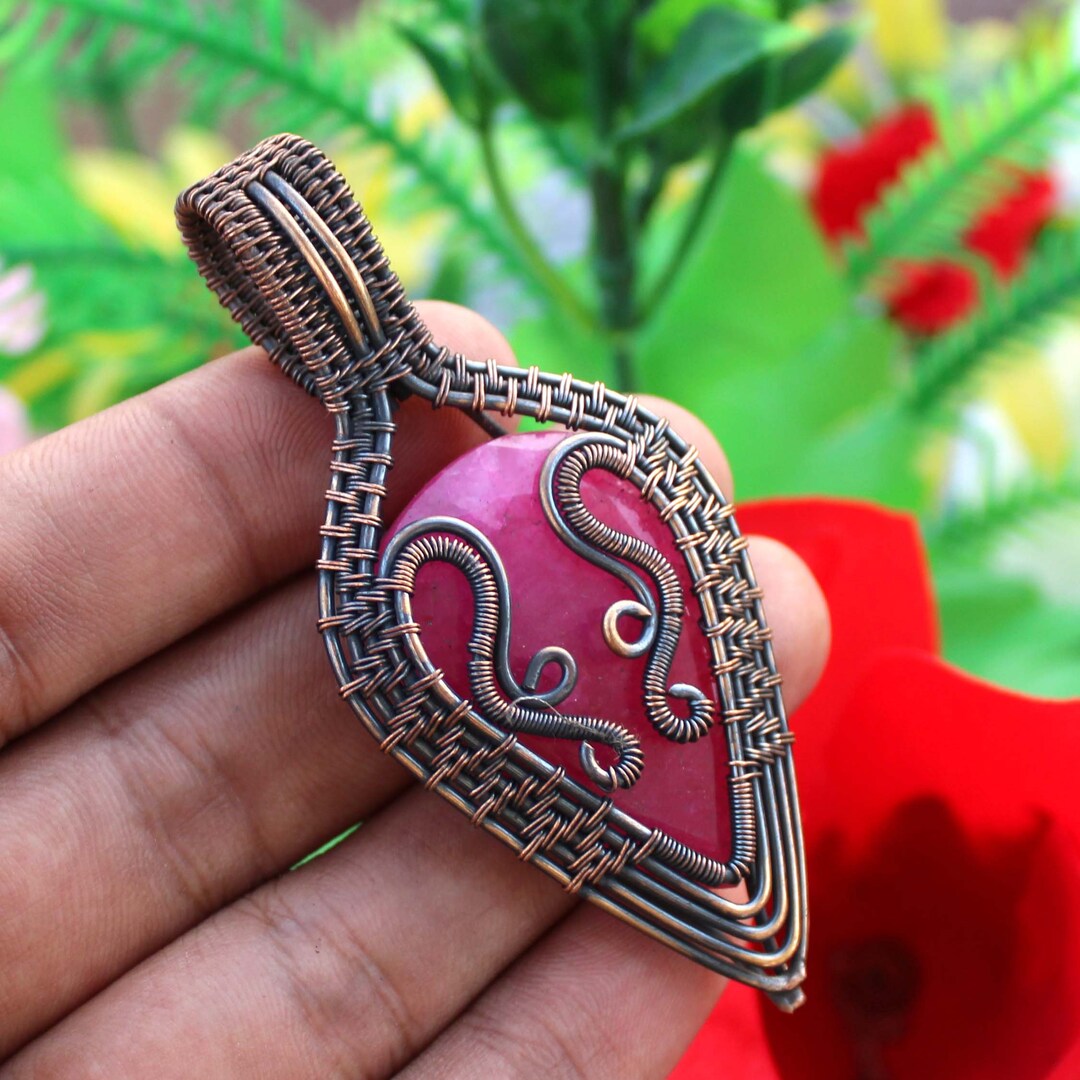 ruby-copper-pendant-ruby-copper-wire-wrapped-pendant-gemstone-etsy