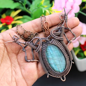 Labradorite Necklace Copper Wire Wrapped Necklace Handmade Necklace Natural Gemstone Necklace Copper Jewelry Gift For Her Wire Wrap Jewelry