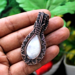 Rainbow Moonstone Pendant Copper Wire Wrapped Pendant Wire Wrap Jewelry Gemstone Pendant Handmade Jewelry Gift For Her Moonstone Jewelry