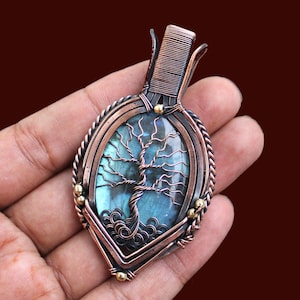 Labradorite Gemstone Pendant Tree Of Life Pendant Natural Labradorite Jewelry Copper Wire Wrapped Jewelry Labradorite Wire Wrapped Pendant