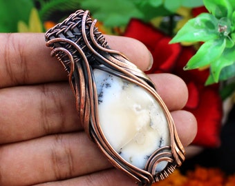 Dendrite Opal Pendant Dendrite Opal Wire Wrapped Pendant Gemstone Pendant Jewelry Handmade Pendant Handmade Copper Jewelry Gift For Dad