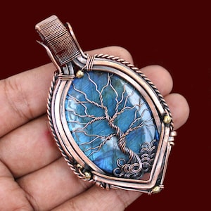Labradorite Wire Wrapped Pendant Tree Of Life Pendant Copper Pendant Wire Wrapped Jewelry Labradorite Pendant Labradorite Handmade Jewelry