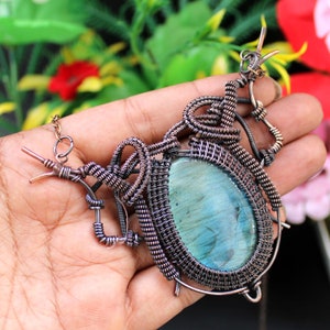 Natural Labradorite Necklace Copper Wire Wrapped Necklace Wire Wrap Necklace Handmade Necklace Labradorite Jewelry Wire Wrapped Jewelry