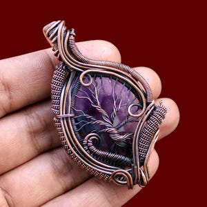 Copper Wire Wrapped Tree of Life Amethyst Pendant