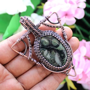 Serpentine Pendant Serpentine Copper Wire Wrapped Pendant Copper Jewellery Serpentine Jewelry Handmade Pendant Copper Wire Wrapped Jewellery