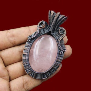 Rose Quartz Wire Wrapped Pendant Rose Quartz Pendant Copper Wire Wrap Jewelry Gemstone Pendant Handmade Pendant Jewelry Copper Wire Pendant