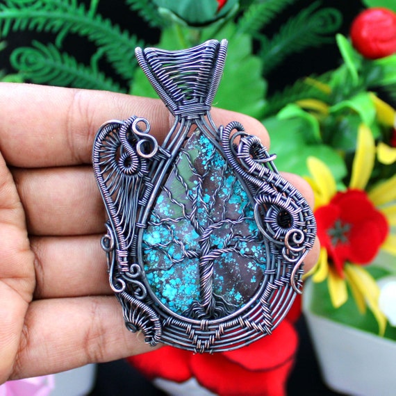 Turquoise Necklace Handmade Tree Of Life Necklace Tree Of Life