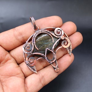 Natural Labradorite Pendant Copper Wire Wrapped Pendant Handmade Copper Jewelry Wire Wrapped Jewelry Wedding Gift For Her Gemstone Pendant
