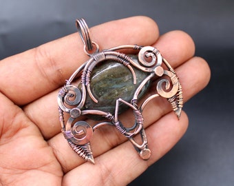 Natural Labradorite Pendant Copper Wire Wrapped Pendant Handmade Copper Jewelry Wire Wrapped Jewelry Wedding Gift For Her Gemstone Pendant