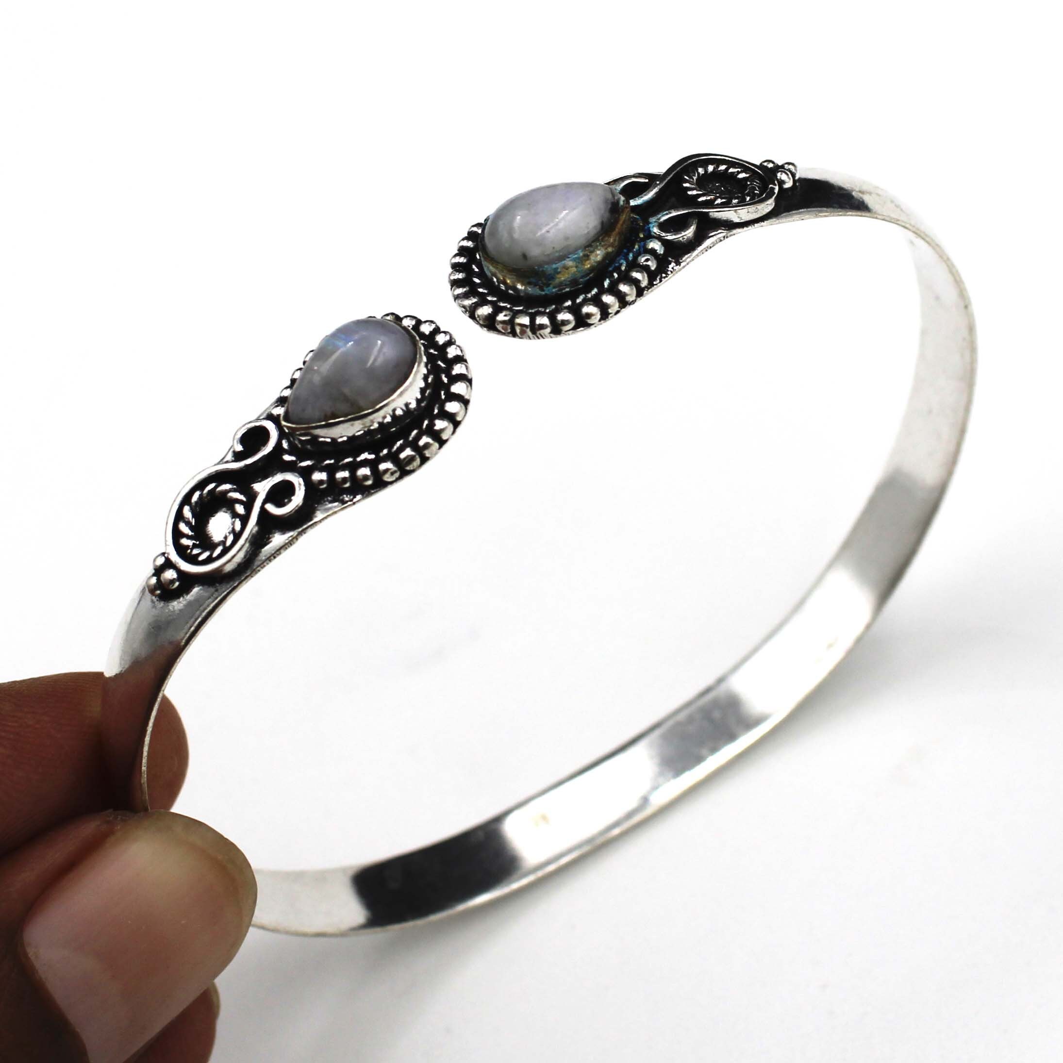 Rainbow Moonstone Bangle Cuff Moonstone Bracelet White Etsy UK