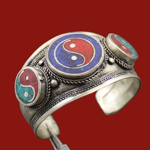 Lapis Lazuli Turquoise Coral Bangle Cuff, Tibetan Silver Bangle Bracelet, Nepali Bangles, Vintage Bangle, Tibetan Silver Nepali Jewellery