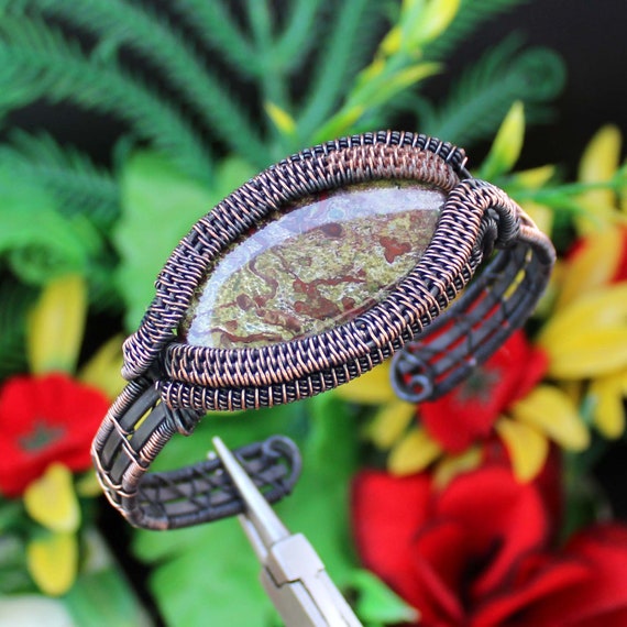 Dragon Bloodstone Cuff Bangle Gemstone Wire Wrapped Cuff Bracelet