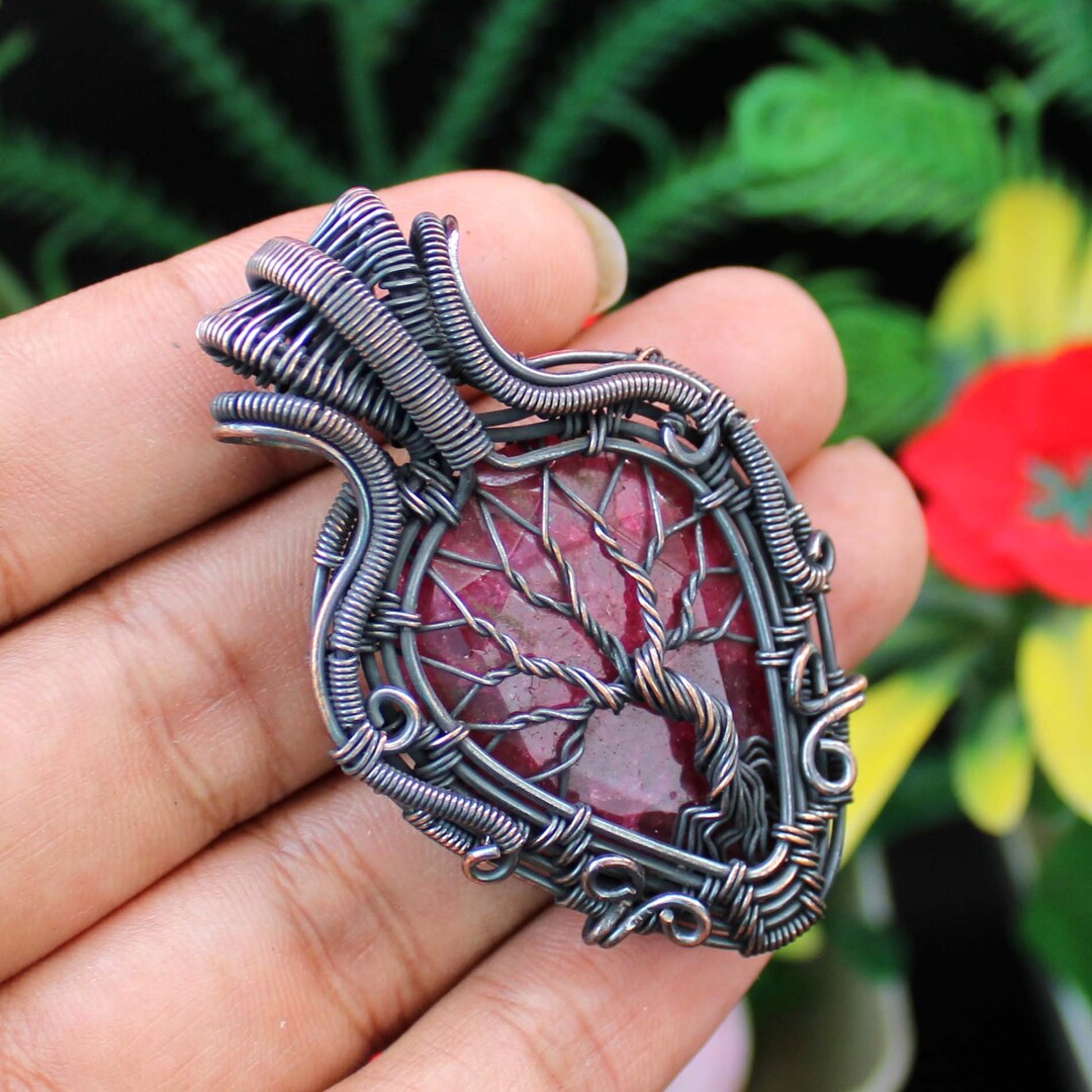 Ruby Copper Wire Wrapped Pendant Tree of Life Pendant Handmade Pendant ...