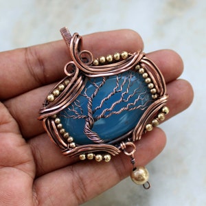 Chalcedony Pendant Tree Of Life Pendant Copper Wire Wrapped Pendant Handmade Pendant Copper Pendant Gemstone Jewelry Wire Wrapped Jewelry