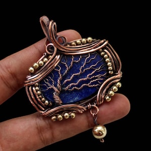 Lapis Lazuli Anhänger Kupferdraht gewickelt Anhänger Baum des Lebens Anhänger Edelstein Schmuck handgemachte Anhänger Kupferdraht Schmuck Geschenke für Sie