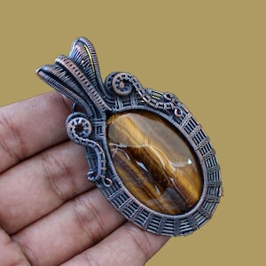 Tigers Eye Pendant Copper Wire Wrapped Pendant Gemstone Pendant Handmade Copper Jewelry Tiger Eye Jewelry Wire Wrapped Jewelry Gift For Her