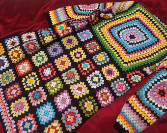 COLORFUL!! Crochet long sleeve Jacket Knitted jacket HANDmade Granny square Jacket ~ Women's clothing.