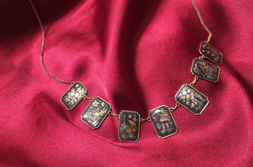 C1940s Amita JAPAN Gold Plate Vintage Oriental Necklace Etsy