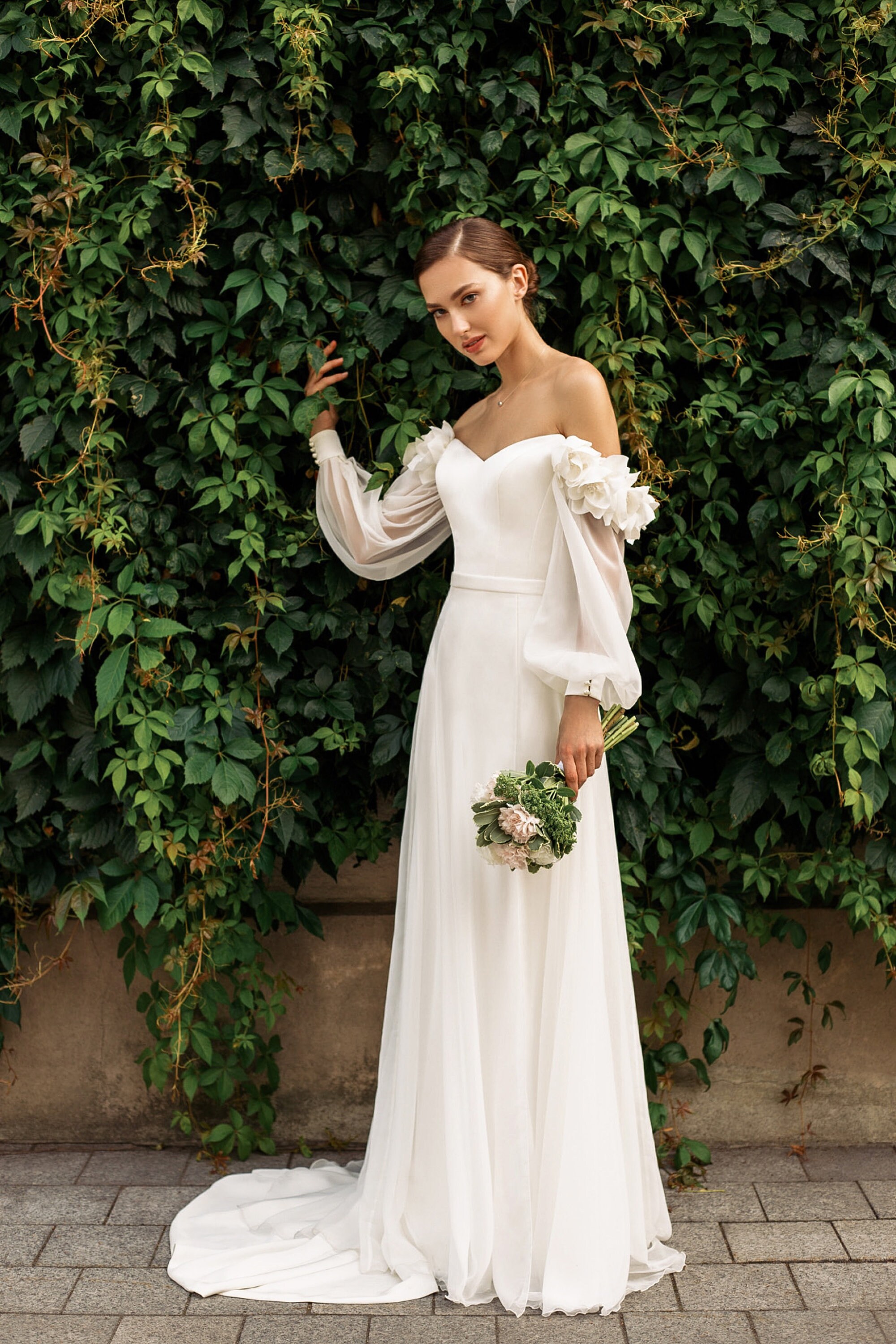 Boho Wedding Dress Long Detachable 