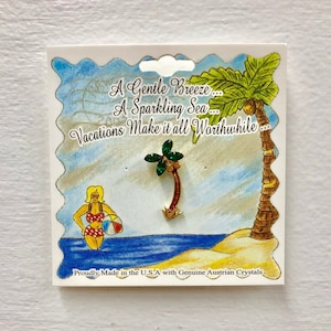 Swarovski Palm Tree Pin Brooch Personalized Gift - Angel Figurine - Pocket Angel