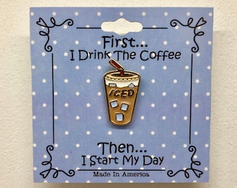 Iced Coffee Enamel Pin: 14K Gold Plated Coffee Lover Gift
