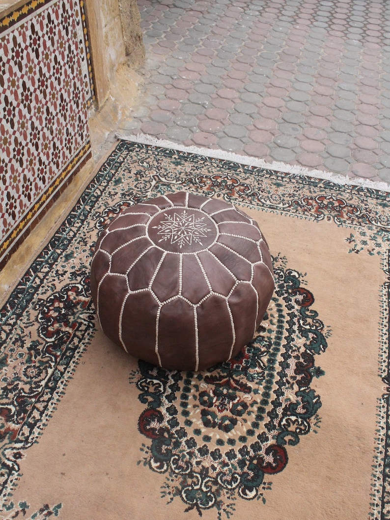 moroccan home decor handmade BROWN Leather pouf Handmade Moroccan Pouf Leather pouf ottoman luxury brown floor pouf