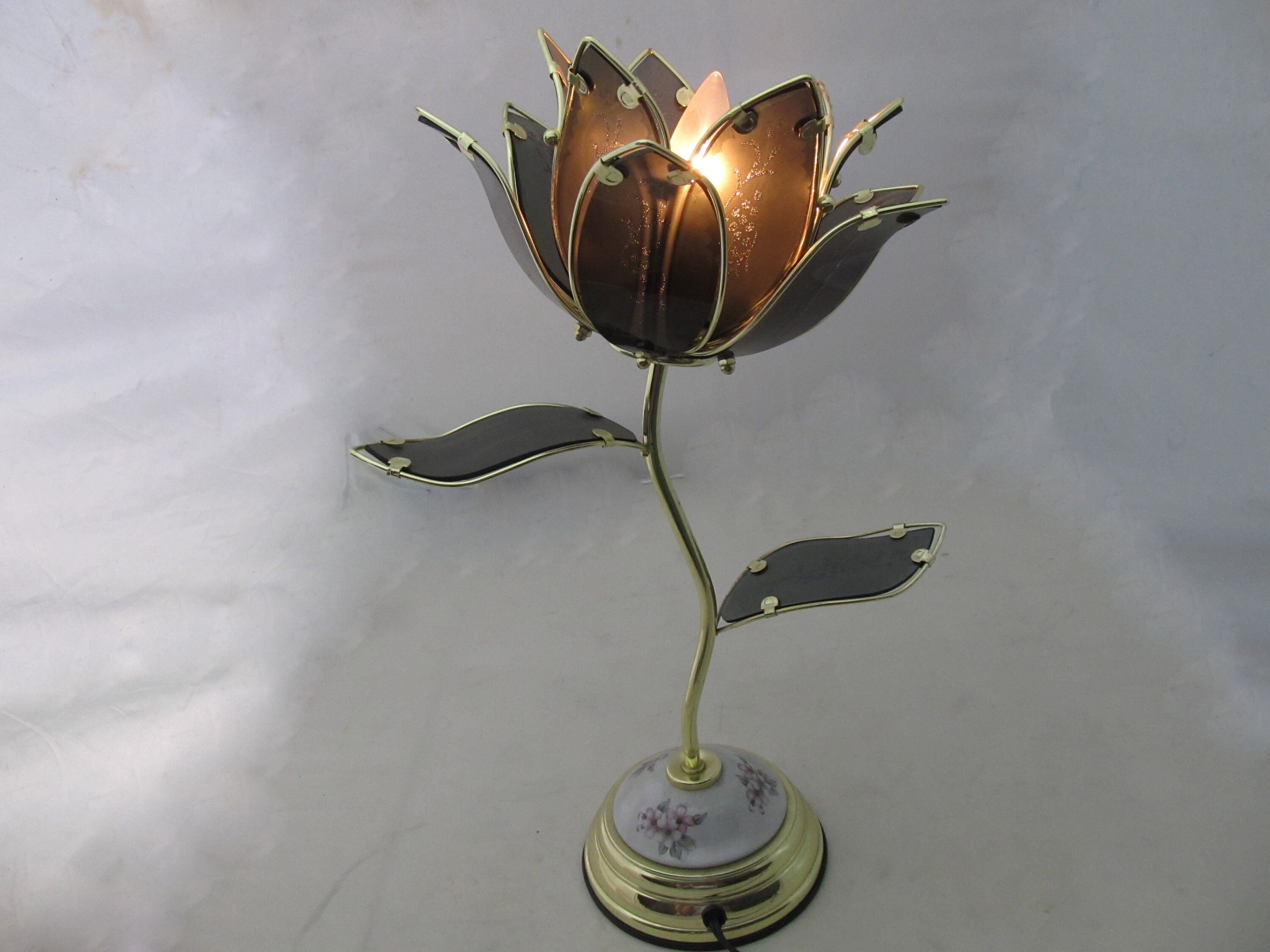 2 Pcs Single Lotus Flower Table Touch Lamp Black Light Blue