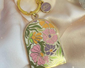 Botanical Impressions Keychain - Abstract Florals with Inspirational Quotes - Gift for Friend - Local Galaxy