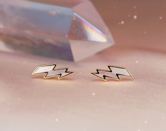 Lightning Bolt Earrings - Gold & Mother of Pearl Celestial Earrings Jewelry - Gift for Her