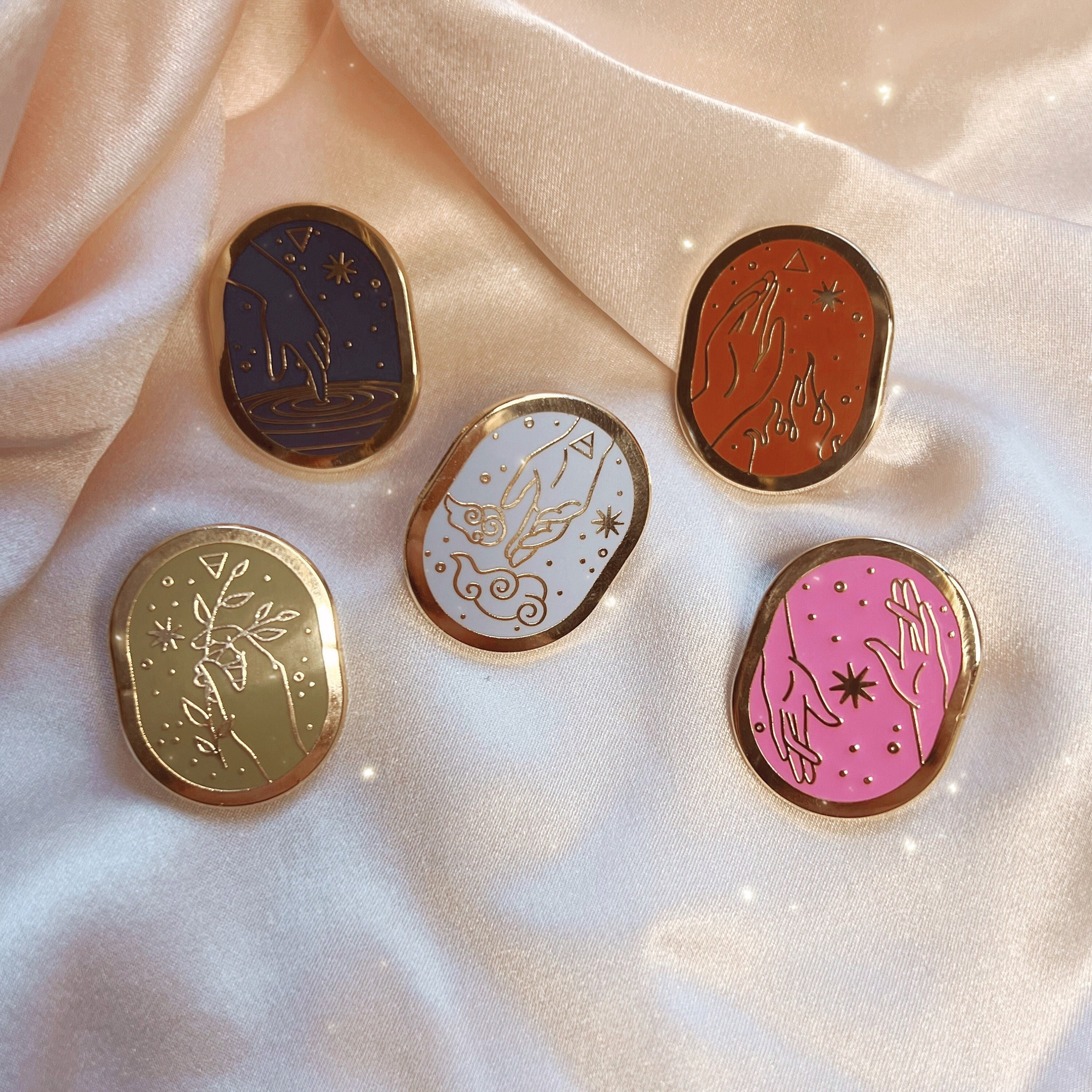 Elements Enamel Pins - Minimalist Illustrations - Element Symbols - Water Earth Fire Air & Aether - Elemental Hard Enamel Pins  - Gifts