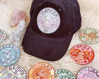 Zodiac Corduroy Baseball Cap - Corduroy Hat with Embroidered Iron on Patch - Personalized Astrological Sign Hat- Holiday Gift - Local Galaxy